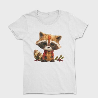 Raccoon Christmas Patchwork, Tricou Femei