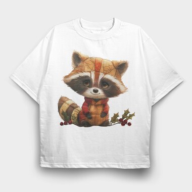 Raccoon Christmas Patchwork, Tricou Oversize Barbati (Unisex)
