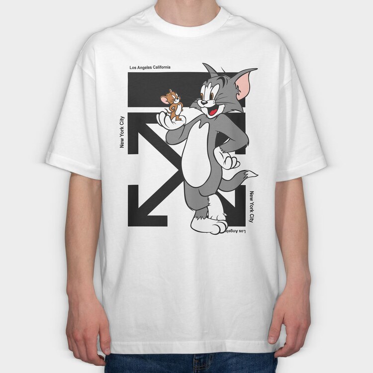 Tom And Jerry City Trip Los Angeles New York, Tricou Oversize Barbati (Unisex)