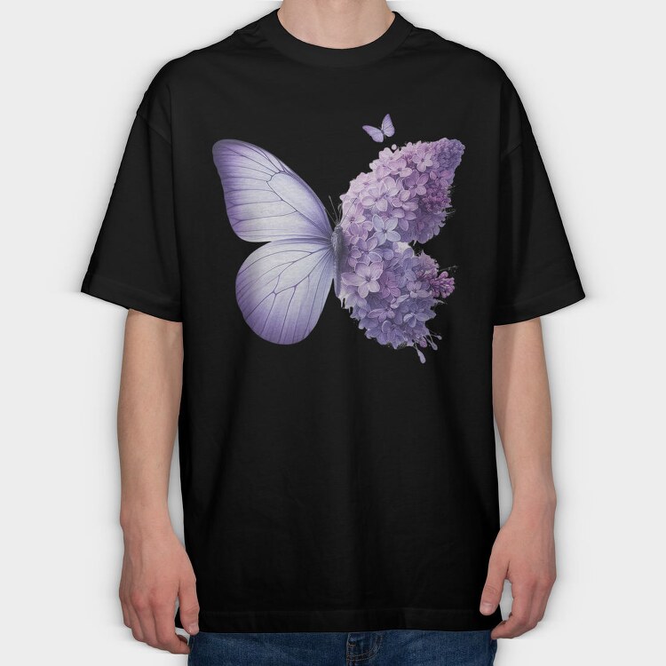Purple Butterfly Flowers, Tricou Oversize Barbati (Unisex)