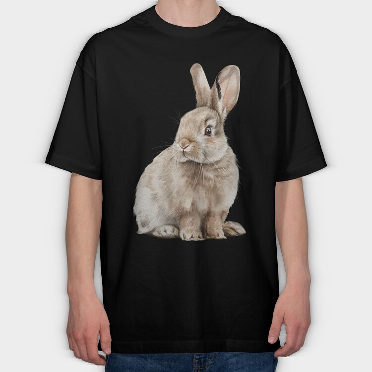 Rabbit Sitting Beige, Tricou Oversize Barbati (Unisex)