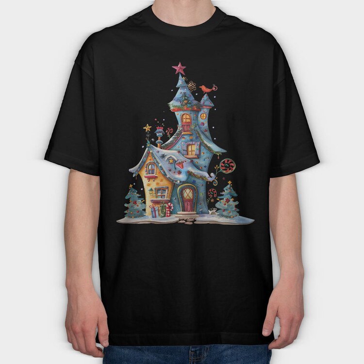 Quirky Christmas House, Tricou Oversize Barbati (Unisex)