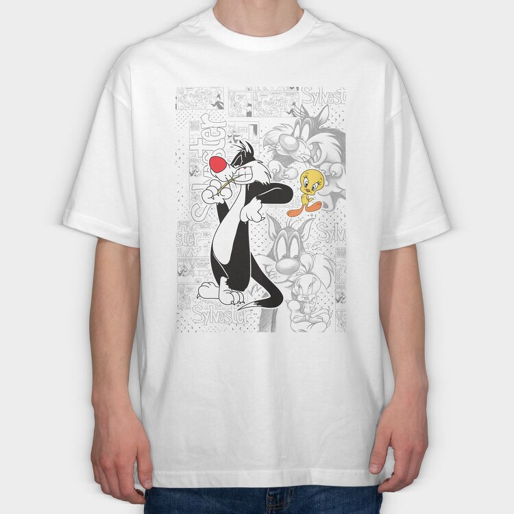 Sylvester Tweety Comic Art Urban Eyes, Tricou Oversize Barbati (Unisex)