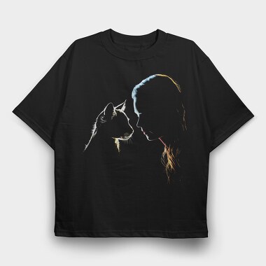 Person and Cat, Tricou Oversize Barbati (Unisex)