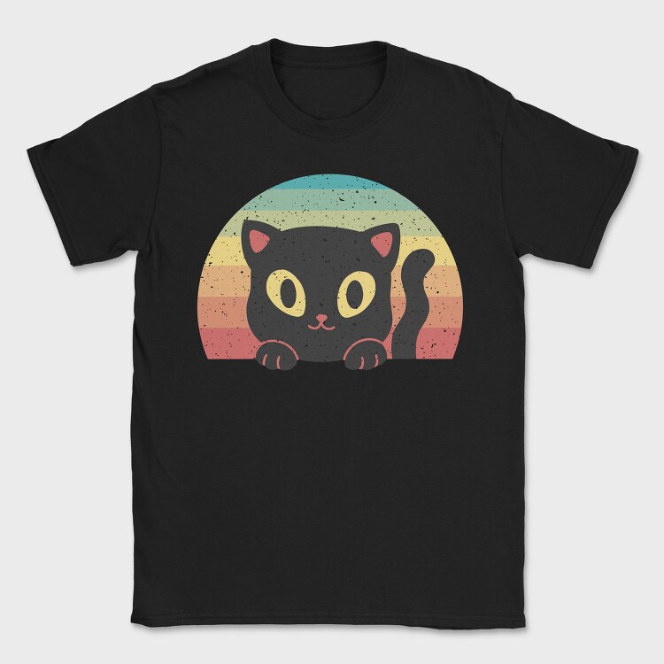 Peeking Cat Retro Sunset, Tricou Barbati (Unisex)