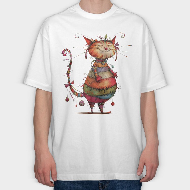 Quirky Cat Christmas, Tricou Oversize Barbati (Unisex)