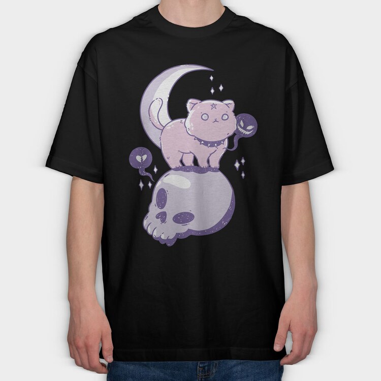 Pastel Goth Cat Skull, Tricou Oversize Barbati (Unisex)