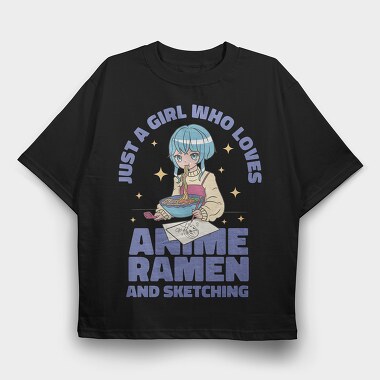Ramen Sketch Girl, Tricou Oversize Barbati (Unisex)
