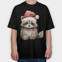 Raccoon Christmas Hat, Tricou Oversize Barbati (Unisex)