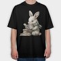 Rabbit Reading Book, Tricou Oversize Barbati (Unisex)