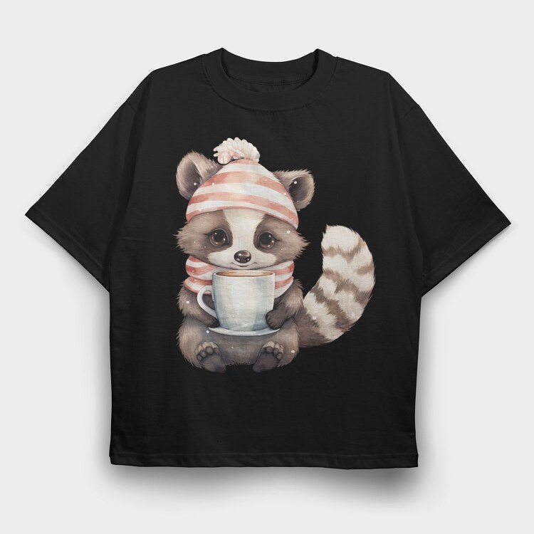 Raccoon Coffee Cup, Tricou Oversize Barbati (Unisex)