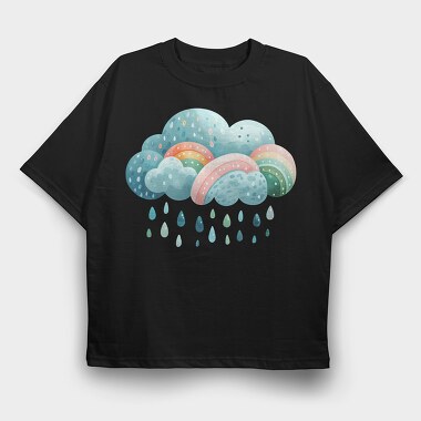 Rainbow Clouds Drops, Tricou Oversize Barbati (Unisex)