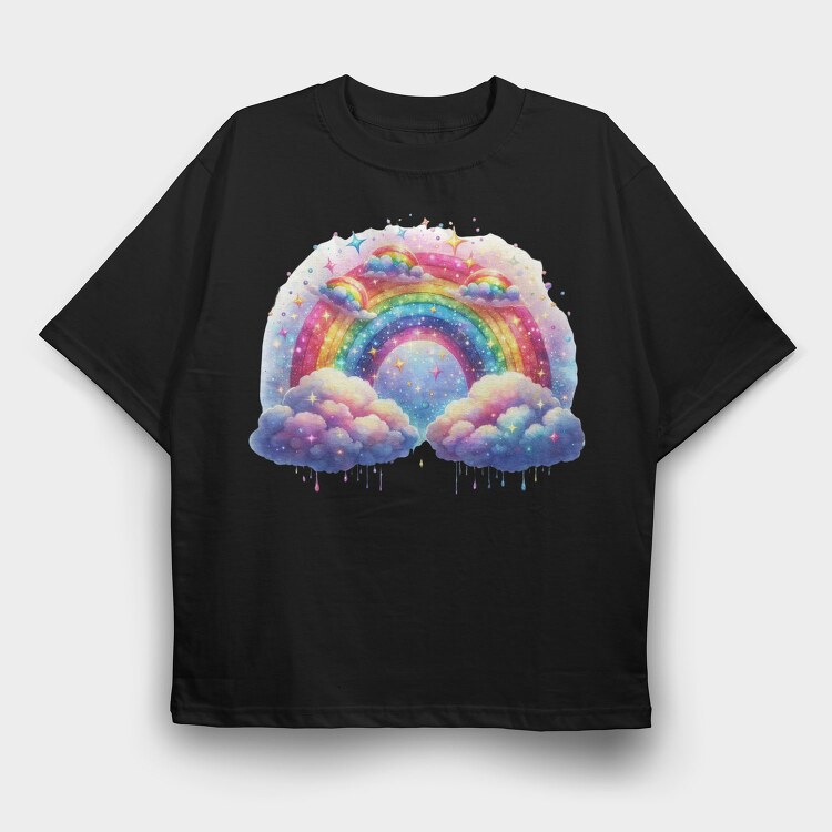 Rainbow Clouds Stars, Tricou Oversize Barbati (Unisex)