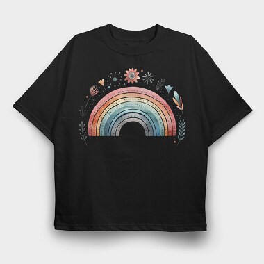 Rainbow Floral Symphony, Tricou Oversize Barbati (Unisex)