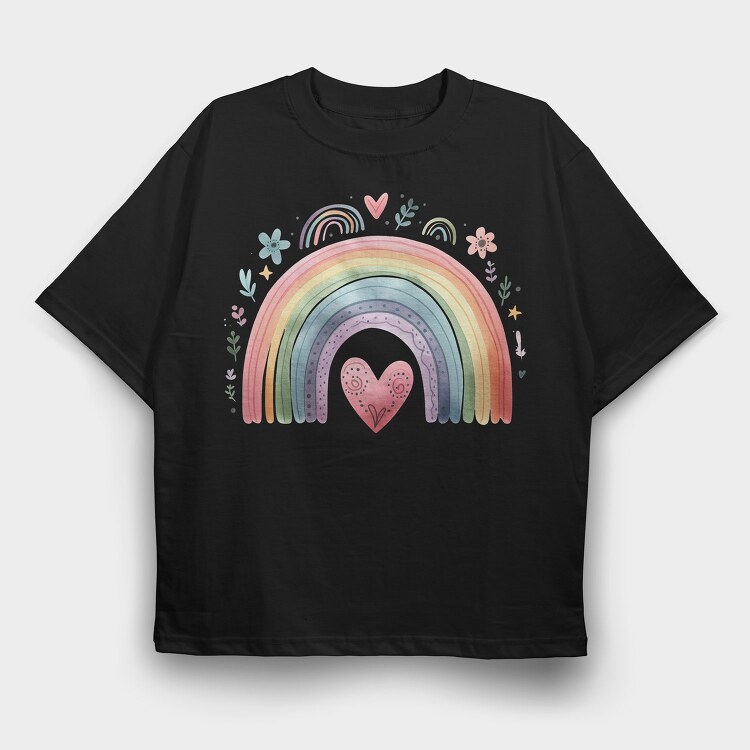Rainbow Heart Boho, Tricou Oversize Barbati (Unisex)