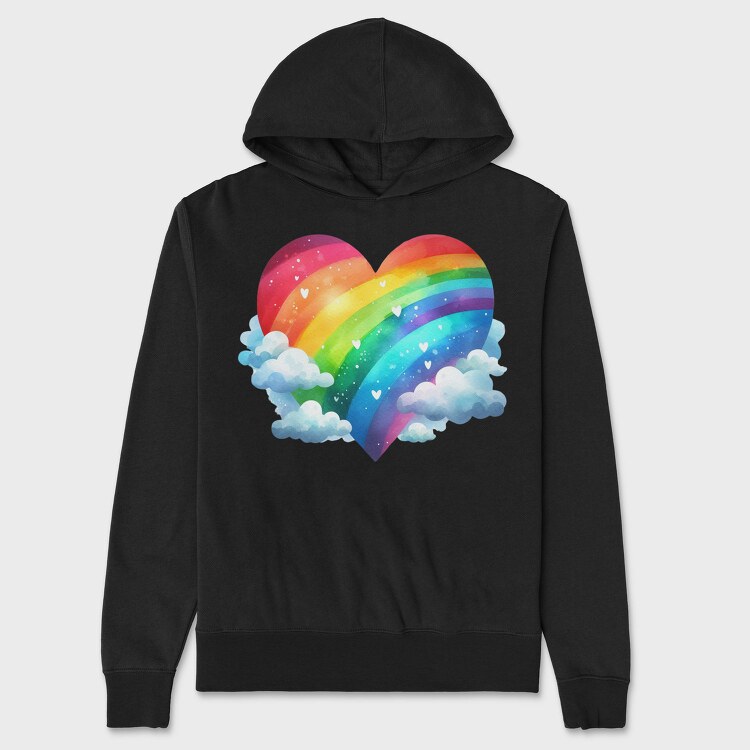 Rainbow Heart Clouds, Hanorac Oversize Barbati (Unisex)