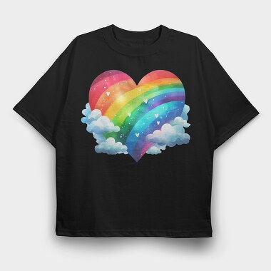 Rainbow Heart Clouds, Tricou Oversize Barbati (Unisex)