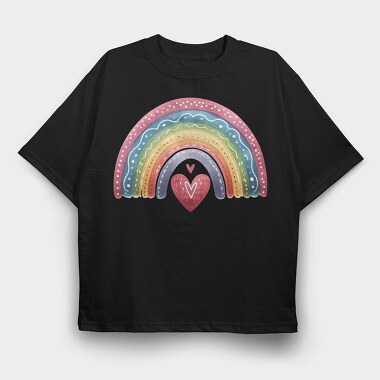 Rainbow Heart Love, Tricou Oversize Barbati (Unisex)