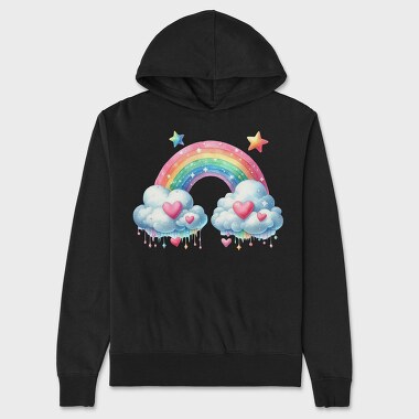 Rainbow Hearts Clouds, Hanorac Oversize Barbati (Unisex)