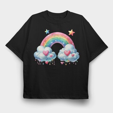 Rainbow Hearts Clouds, Tricou Oversize Barbati (Unisex)