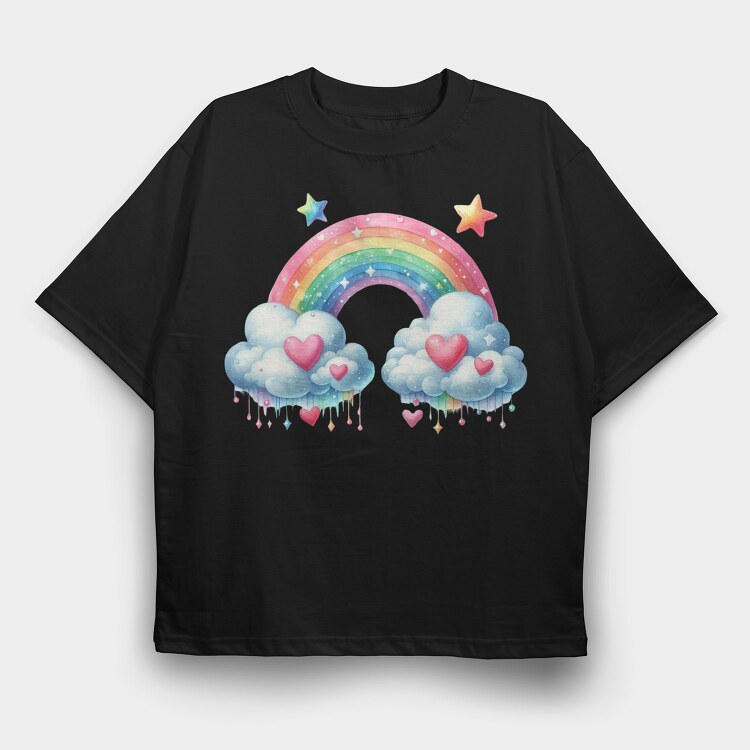 Rainbow Hearts Clouds, Tricou Oversize Barbati (Unisex)