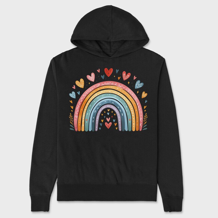 Rainbow Hearts Love, Hanorac Oversize Barbati (Unisex)