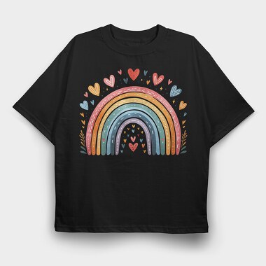 Rainbow Hearts Love, Tricou Oversize Barbati (Unisex)