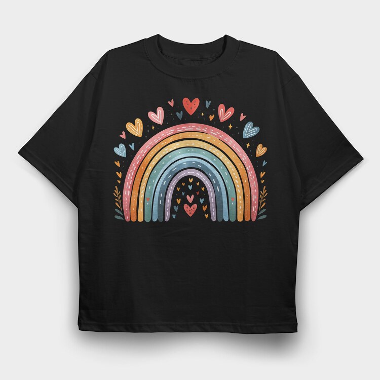 Rainbow Hearts Love, Tricou Oversize Barbati (Unisex)