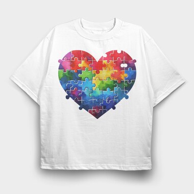 Rainbow Puzzle Heart, Tricou Oversize Barbati (Unisex)