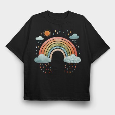 Rainbow Sky Drops, Tricou Oversize Barbati (Unisex)