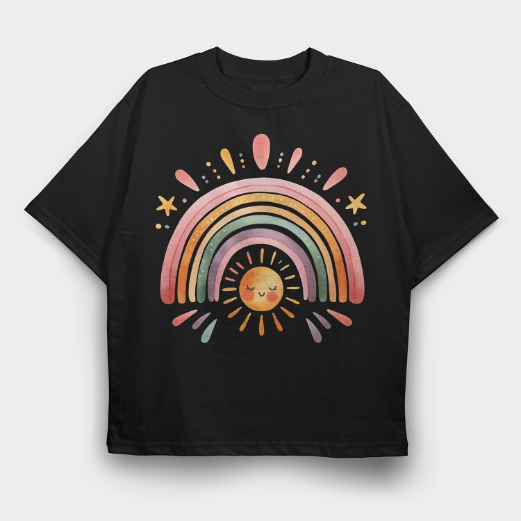 Rainbow Sun Clouds, Tricou Oversize Barbati (Unisex)