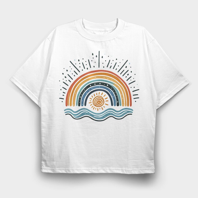 Rainbow Sunny Sky, Tricou Oversize Barbati (Unisex)