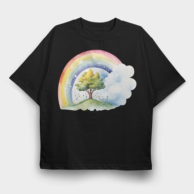 Rainbow Tree Clouds, Tricou Oversize Barbati (Unisex)