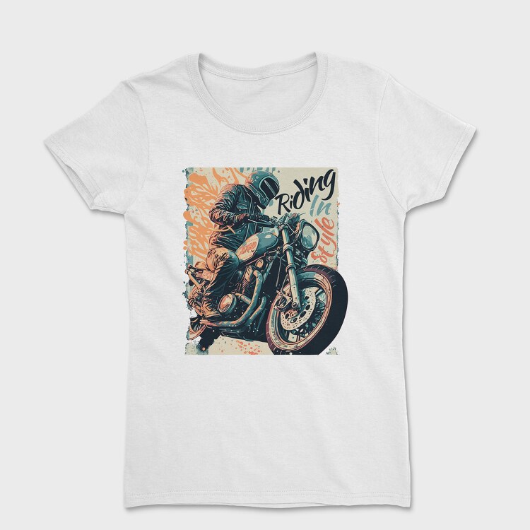 Riding in Style Motorcycle With Rider Artistic, Tricou Femei