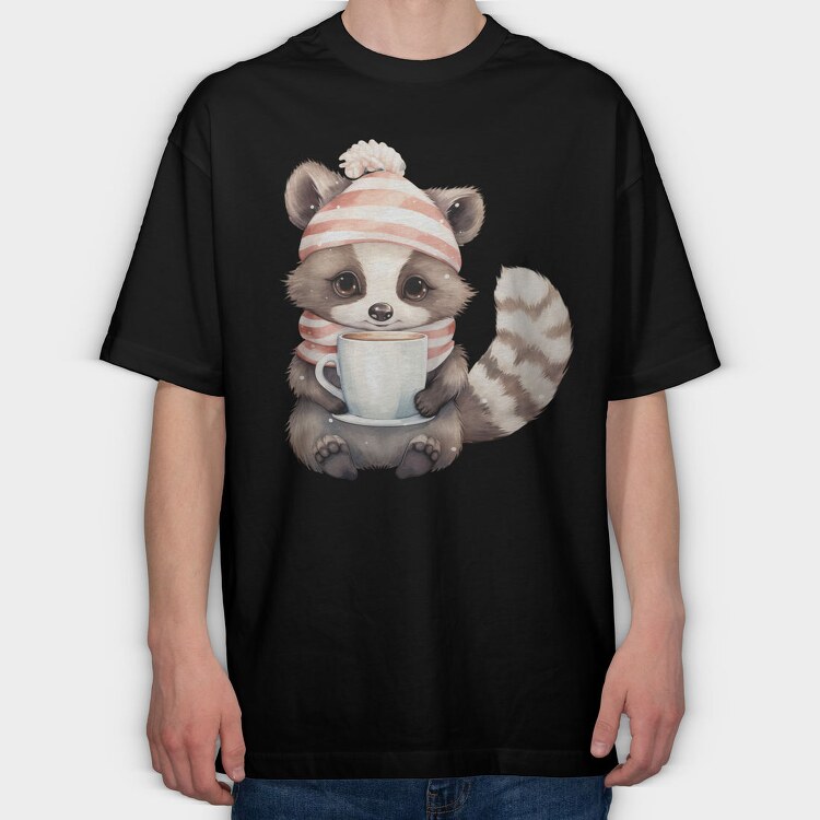 Raccoon Coffee Cup, Tricou Oversize Barbati (Unisex)
