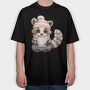 Raccoon Coffee Cup, Tricou Oversize Barbati (Unisex)