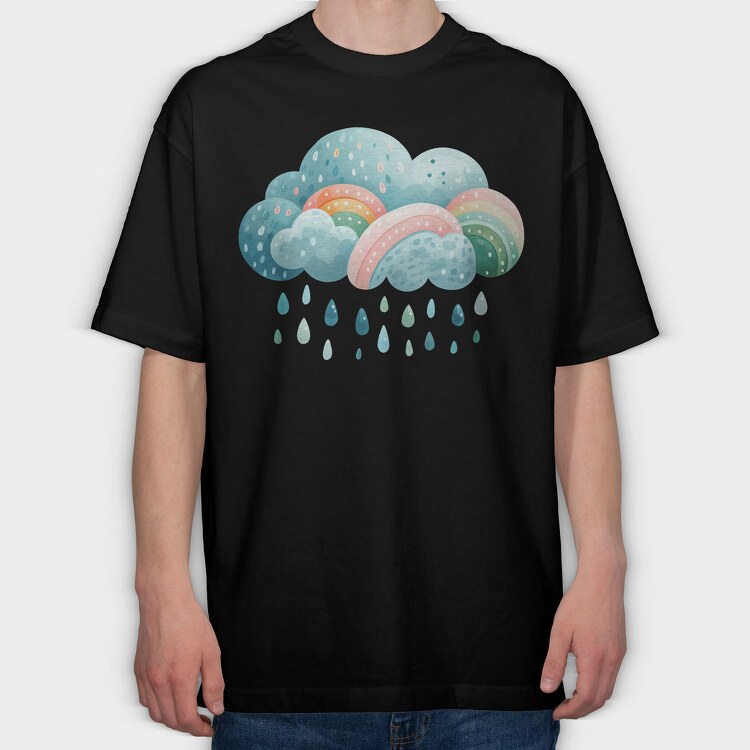 Rainbow Clouds Drops, Tricou Oversize Barbati (Unisex)