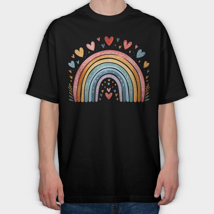 Rainbow Hearts Love, Tricou Oversize Barbati (Unisex)