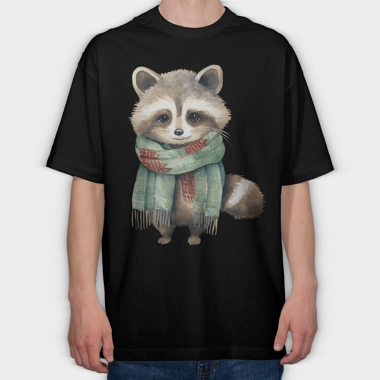 Raccoon Scarf Winter, Tricou Oversize Barbati (Unisex)