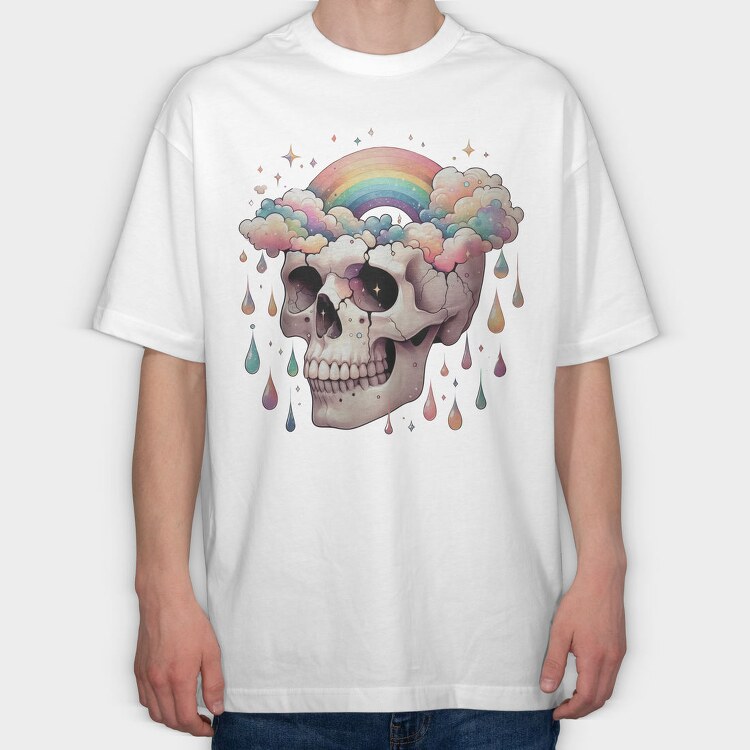 Rainbow Skull Cry, Tricou Oversize Barbati (Unisex)