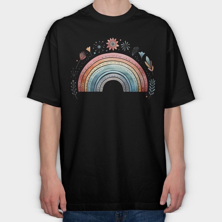 Rainbow Floral Symphony, Tricou Oversize Barbati (Unisex)