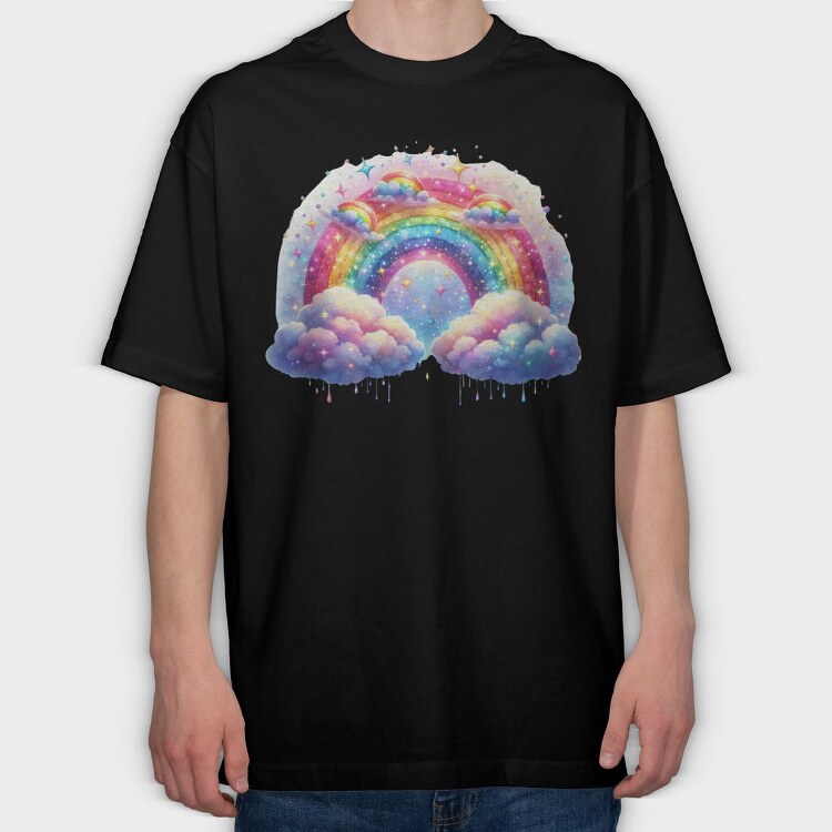Rainbow Clouds Stars, Tricou Oversize Barbati (Unisex)