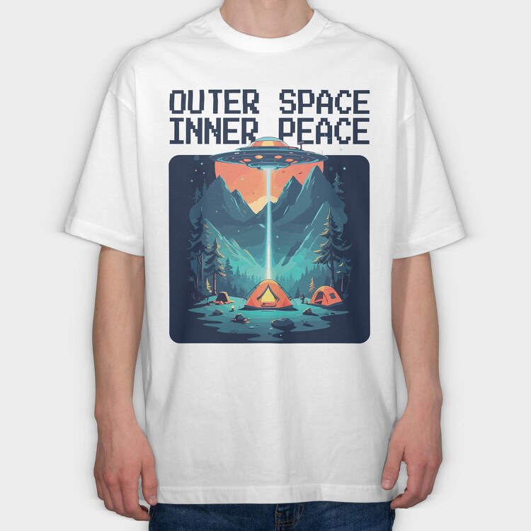 Outer Space Inner Peace Camping, Tricou Oversize Barbati (Unisex)