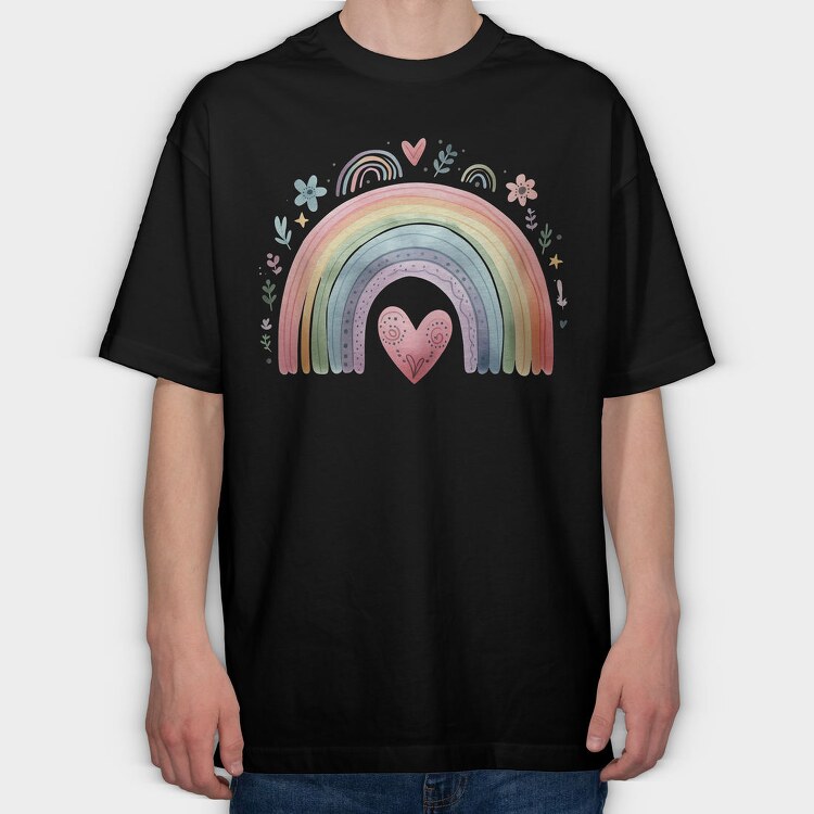 Rainbow Heart Boho, Tricou Oversize Barbati (Unisex)