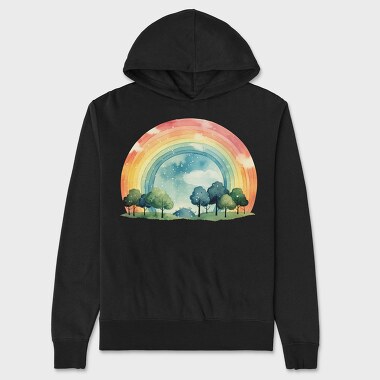 Rainbow Trees Clouds, Hanorac Oversize Barbati (Unisex)