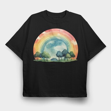 Rainbow Trees Clouds, Tricou Oversize Barbati (Unisex)