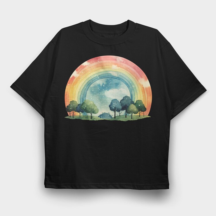 Rainbow Trees Clouds, Tricou Oversize Barbati (Unisex)