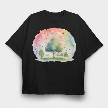 Rainbow Trees Stars, Tricou Oversize Barbati (Unisex)