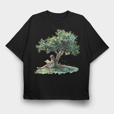 Reading Under Tree Blossom, Tricou Oversize Barbati (Unisex)