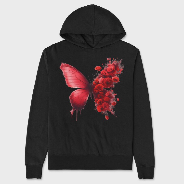 Red Butterfly Floral, Hanorac Oversize Barbati (Unisex)